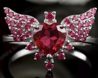 Heart Ruby Ring: Sterling Silver Romantic Promise Ring