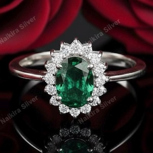 Emerald Halo Ring: Vintage Inspired Lab Green Engagement Ring