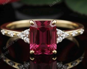 Bague rubis taille émeraude : bague en argent sterling avec pierre de naissance de juillet
