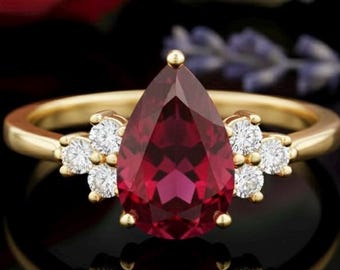 Peergeslepen trouwring rode robijn: sterlingzilver vergulde juli-geboortesteen