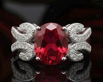 Oval Red Ruby Zircon -Accented Ring in Sterling Silver