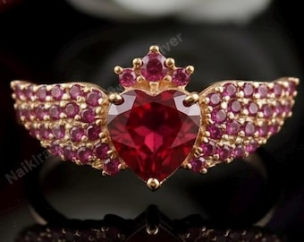 Heart Ruby Ring: Sterling Silver Gold Plated Romantic Promise Ring