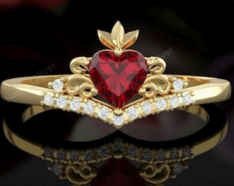 Heart Ruby Ring: Sterling Silver Gold Plated Romantic Promise Ring