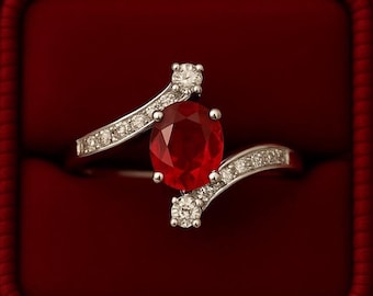 Oval Rubin Ring: Sterling Silber Juli Geburtsstein Ring