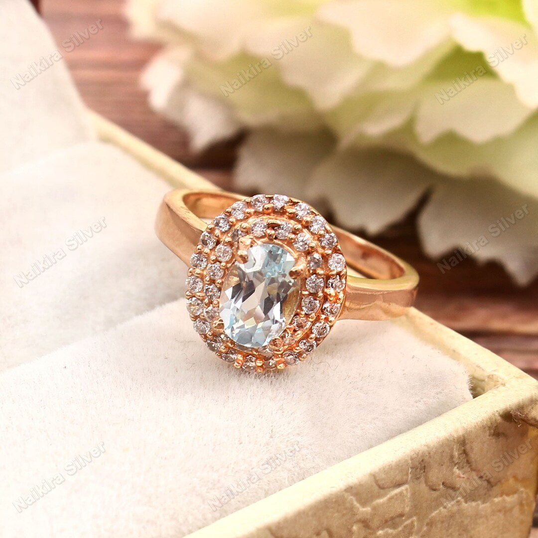 Sky Blue Topaz Ring: Oval Gemstone, Rose Gold 925 Sterling Silver - Etsy
