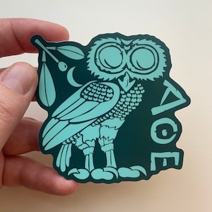 Pegatina de búho de Atenea - Pegatina de la antigua Grecia - Verde azulado oscuro