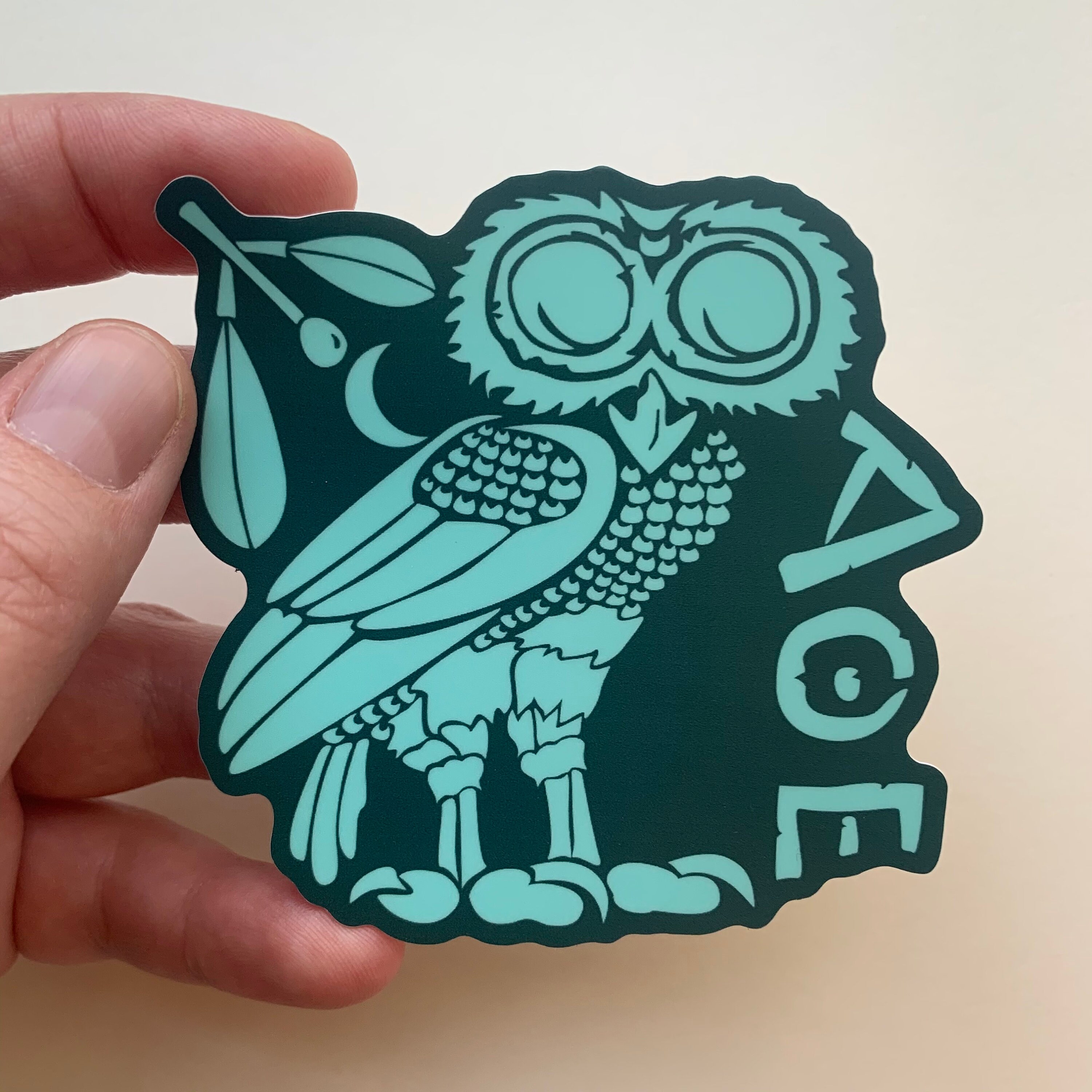 Athena Owl Sticker - Ancient Greek Sticker - Dark Teal