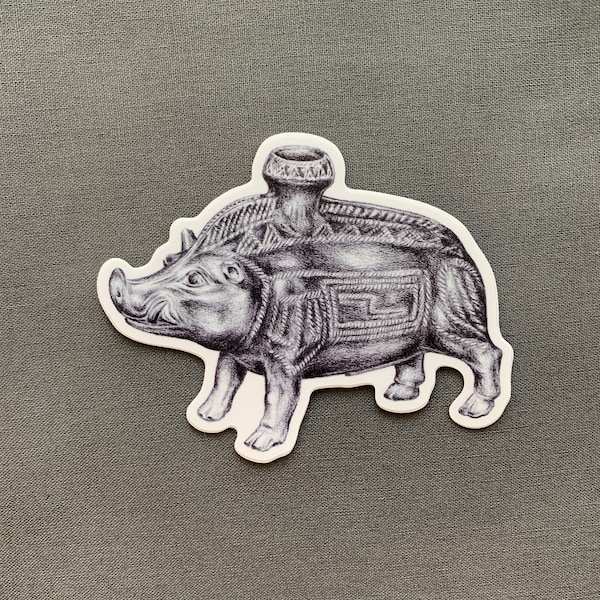 Etruscan Boar Vessel Vinyl Sticker - inspired by the Ancient Artifact that Became a History Meme