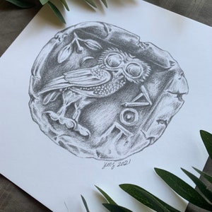 Athena Owl Art Print - Ancient Greek Coin Giclee Art Print