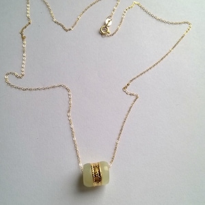 18k gold chain with white jade pendant and 24k gold