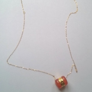 18k yellow gold chain with light red jade pendant and 24k gold - new