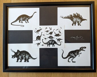 A3 framed Dinosaur Postcard set