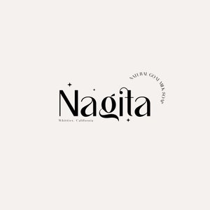 Puede incluir: Logotipo en blanco y negro para Nagita Natural Goat Milk Soap, una empresa con sede en Whittier, California.