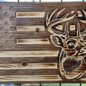 Carved Deer American Flag, CNC Carved Flag, Home Decor, American Flag, Hunting, Wood Flag, Wooden Flag