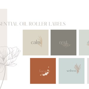 Essential Oil Roller Labels; Set of 6 Boho Roller Labels; 2&quot; x 2&quot; Labels for 10 ml Bottle; Roller Bottle Printable Labels