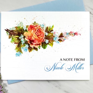 Personalized stationery for women, floral note cards, gift for her - set of 10