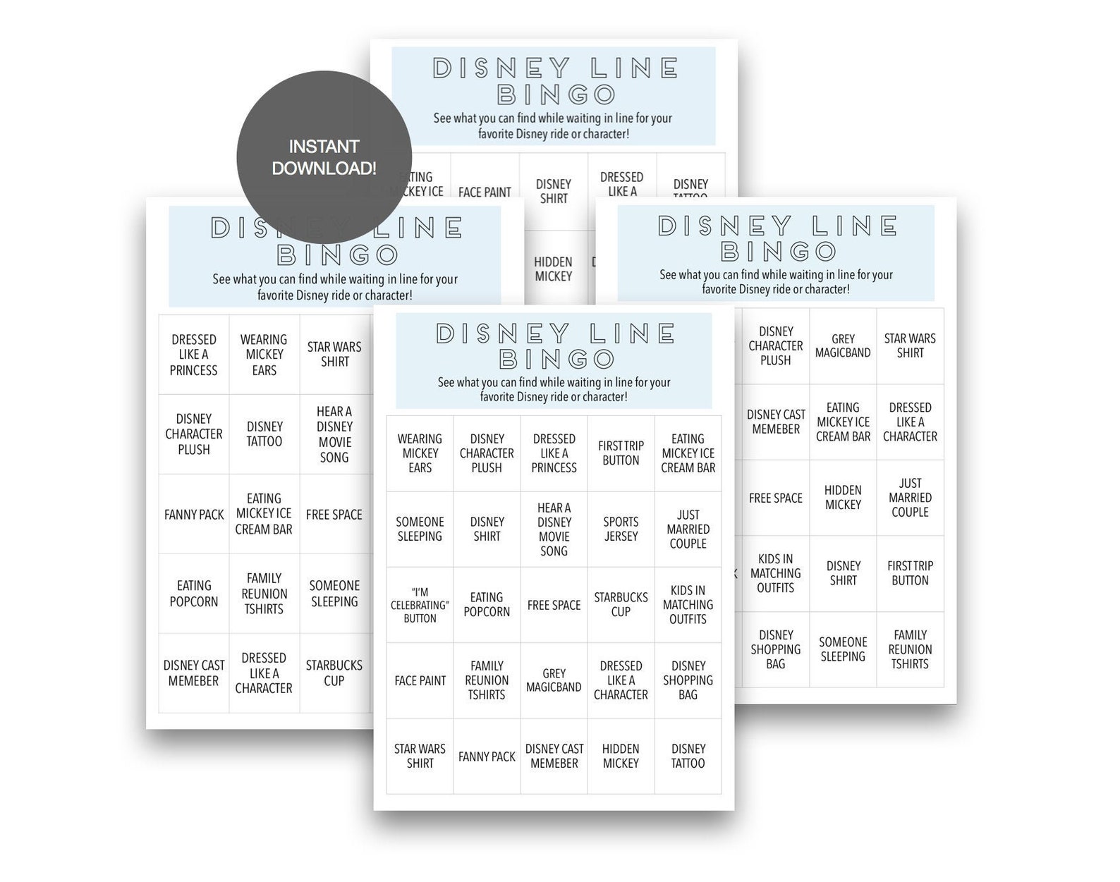 Disney Trip Bingo INSTANT DOWNLOAD Disney Waiting In Line Etsy