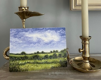 Clouds Blue Sky with Fields of Grass Original Art Pastel Print