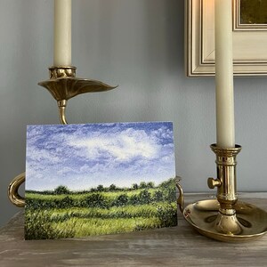 Clouds Blue Sky with Fields of Grass Original Art Pastel Print