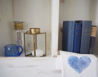 Light Blue Heart Flour Sack Towel/Tea Towel Abstract Original Alcohol Ink