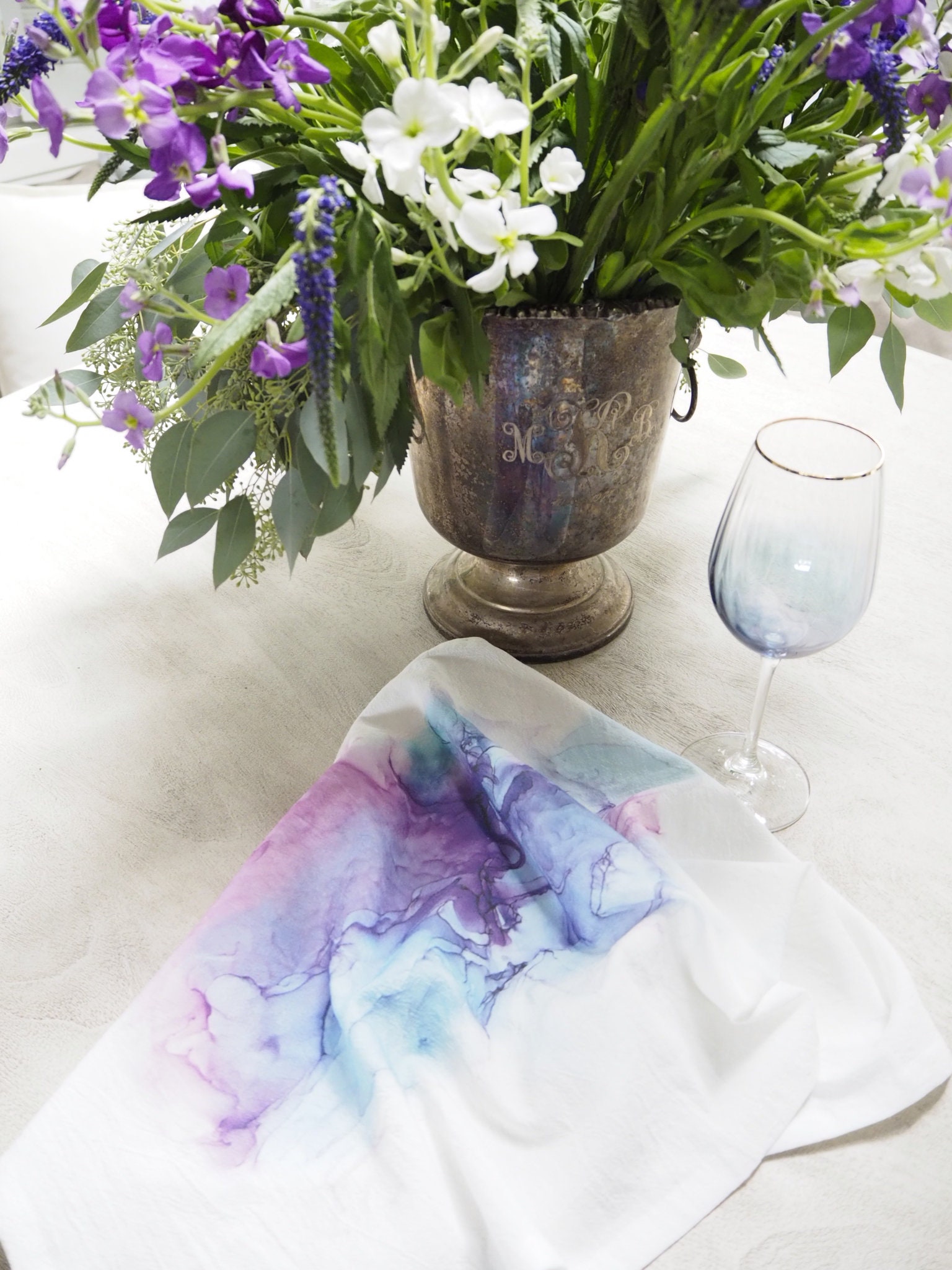 Serviette de Sac Farine Bleue et Violette/Torchon