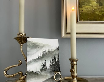 Misty Fog Evergreen Trees Mountains Original Art Watercolor Print Cabin Gift