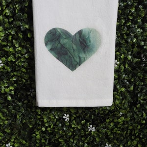 Green Heart Flour Sack Towel/Tea Towel Abstract Original Art Alcohol Ink