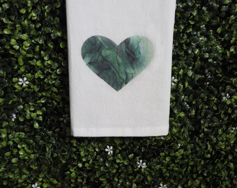 Green Heart Flour Sack Towel/Tea Towel Abstract Original Art Alcohol Ink