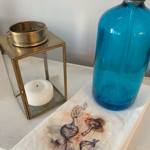 Ingredients Flour Sack Towel Tea Towel Mushroom, Garlic, Turnip Tea Towel Original Watercolor Art for Cook Gift