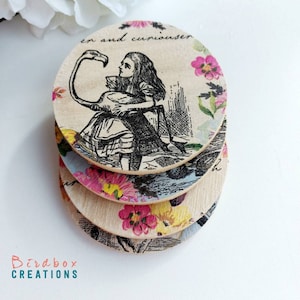 Wooden Coaster Set | Alice in Wonderland Design Set Of 4 Handmade Decoupage