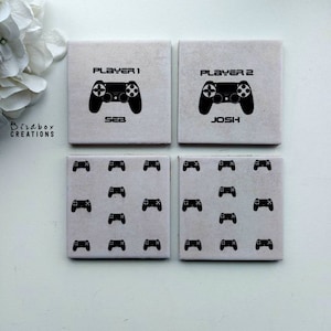 Gaming Coasters Set Of 4 Handmade Decoupage Heavy Ceramic Tiles
