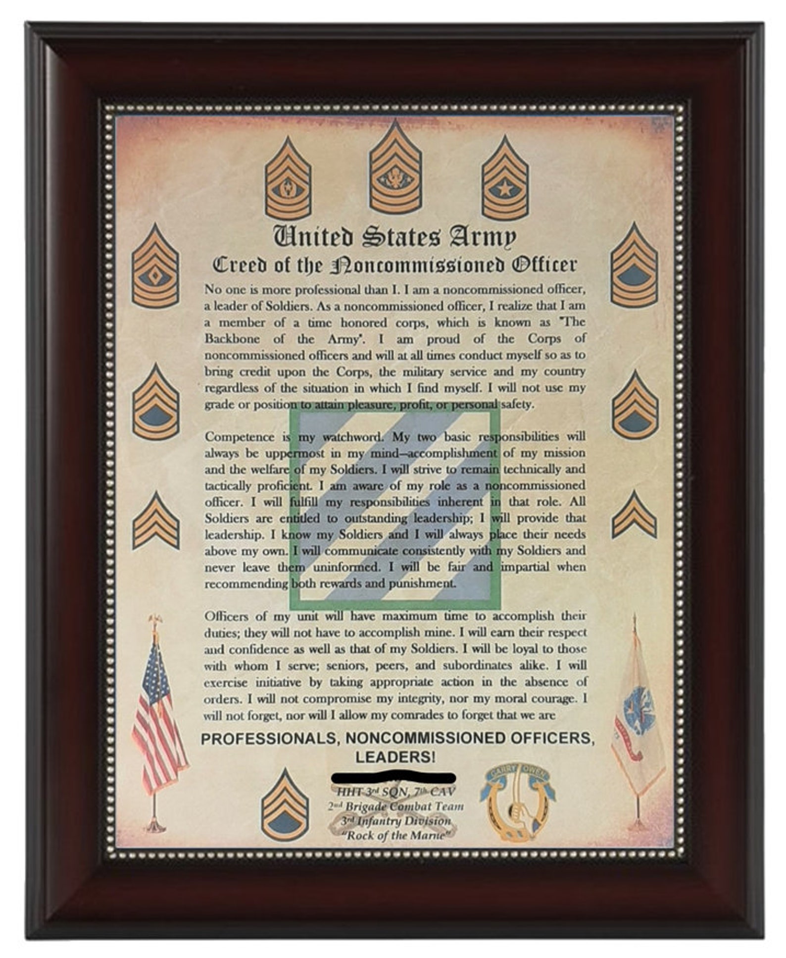 BETTER U.S. Army NCO Creed of the Officer Aged Etsy