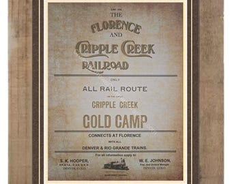 Old West: Florence and Cripple Creek Railroad Advertisement #2 Reproduction Printed on Aged Parchment Custom Matted and Framed (F5)