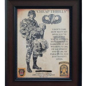 BETTER U.S. Army Paratrooper &quot;Cheap Thrills&quot;:  509th Parachute Infantry Regiment Aged Parchment PERSONALIZED (with Airborne Coin Option)