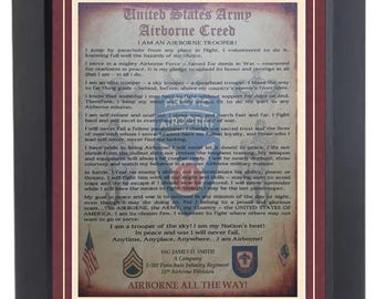 BEST U.S. Army Airborne Creed: 11th Airborne Division Paratrooper Framed & Matted PERSONALIZED with Coin Option