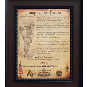 BETTER U.S. Army Paratrooper Airborne Jumpmaster Prayer Aged Parchment Framed PERSONALIZED (with Airborne Coin Option)