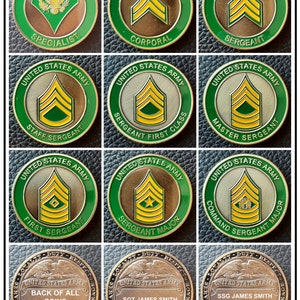 Challenge Coin: U.S. Army ALL Enlisted Ranks ENGRAVING AVAILABLE)