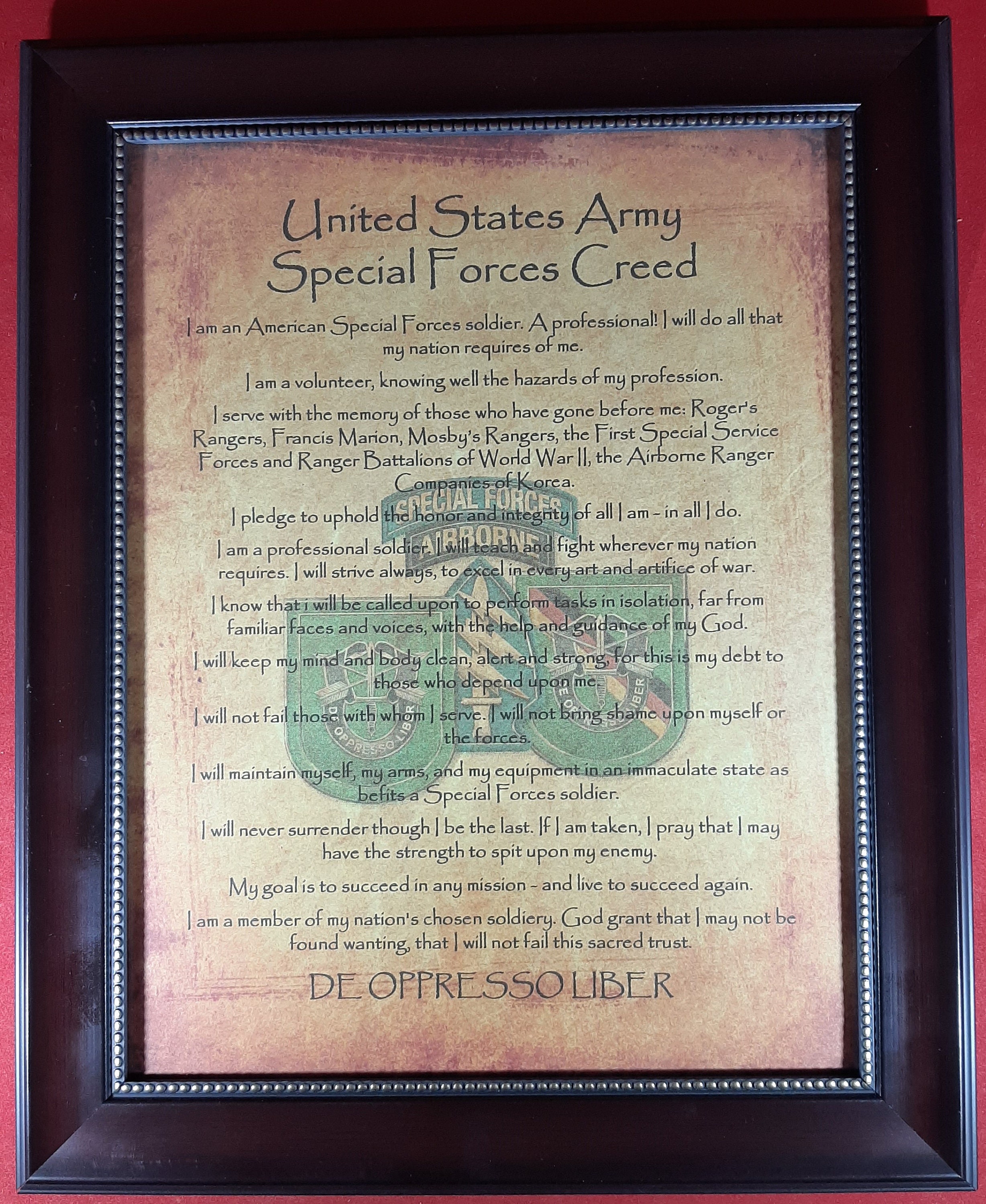 BETTER Army Special Forces Creed Green Beret Aged Parchment Etsy