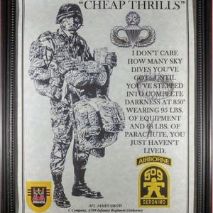 NICE or BETTER U.S. Army Paratrooper Airborne "Cheap Thrills" 509th Parachute infantry Geronimo Personalized (with Airborne Coin Option)