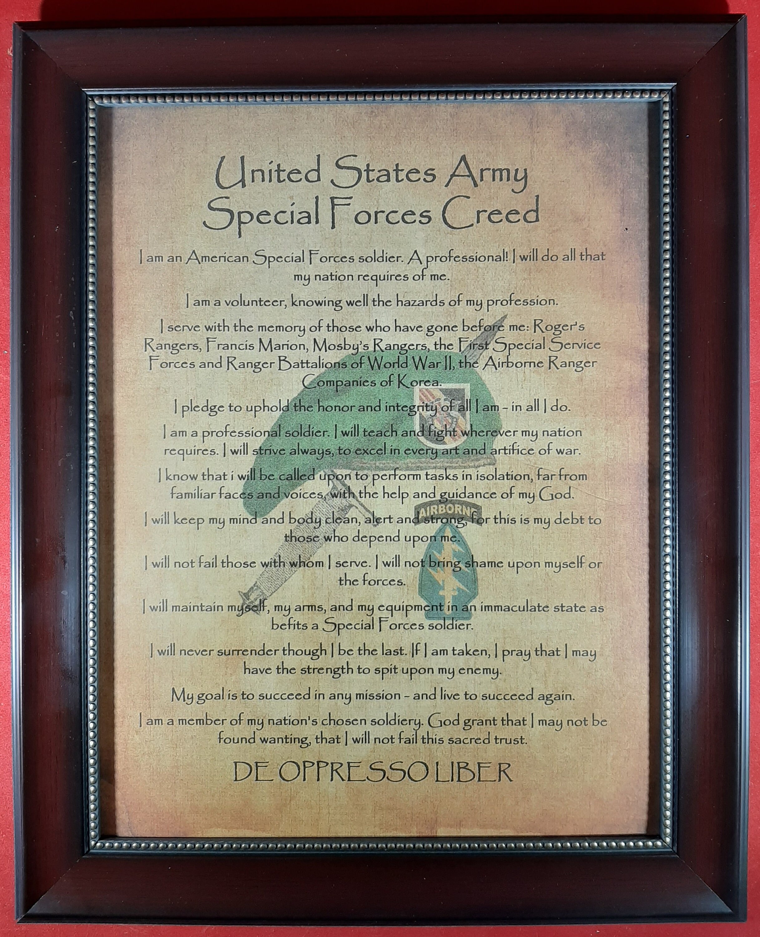BETTER Army Special Forces Creed Green Beret Aged Parchment Etsy