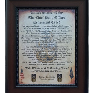 BETTER U.S. Navy Retired Chief Petty Officer CPO Creed Framed PERSONALIZED (with Coin Option)