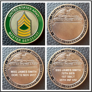 Challenge Coin: U.S. Army Master Sergeant E8 MSG Rank (ENGRAVING AVAILABLE)