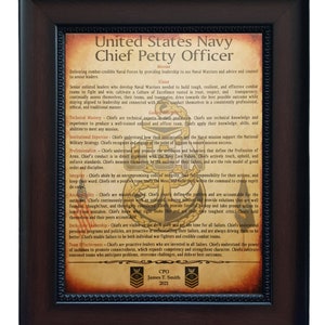 BETTER U.S. Navy Chief CPO &quot;Mission and Values&quot; Framed PERSONALIZED (with Coin Option)