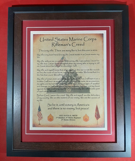 BEST Marine Corps Rifleman's Creed Aged Parchment Framed | Etsy