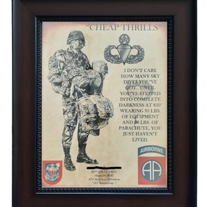 BETTER U.S. Army Paratrooper Airborne "Cheap Thrills":  82nd Airborne Division Aged Parchment PERSONALIZED (w/Airborne Coin Option)