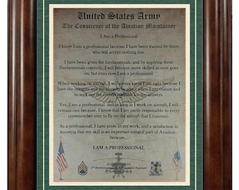 BEST U.S.  Army Conscience of the Aviation Maintainer Aged Parchment Framed & Matted PERSONALIZED (with Coin Option)