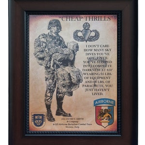 BETTER U.S. Army Paratrooper &quot;Cheap Thrills&quot;:  325th Parachute Infantry Regiment SETAF Aged Parchment PERSONALIZED (w/Airborne Coin Option)