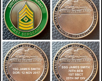 Challenge Coin: U.S. Army First Sergeant E8 1SG Rank (ENGRAVING AVAILABLE)