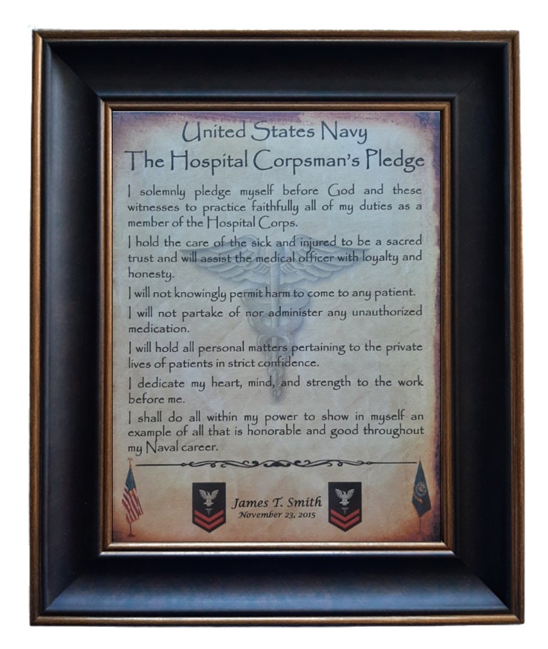 BETTER U.S. Navy Hospital Corpsman's Pledge Framed PERSONALIZED