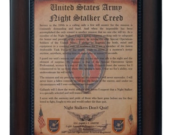BETTER U.S. Army 160th SOAR Night Stalkers Creed Aged Parchment PERSONALIZED (with Coin Option)